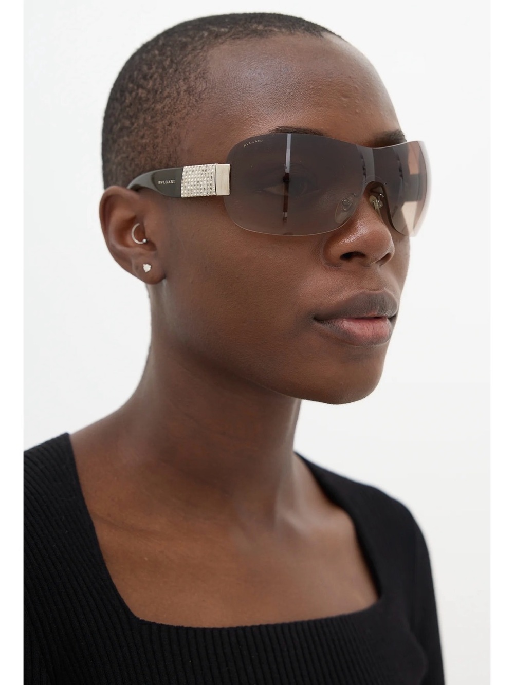 Bvlgari 6030-B Crystal Shield Sunglasses | Silver & Black | Made in Italy